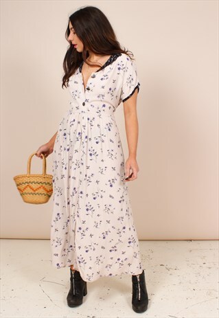 VINTAGE 80S FLORAL PRINT MIDI DRESS