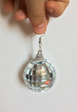 handmade silver funky unisex disco ball festival earrings 