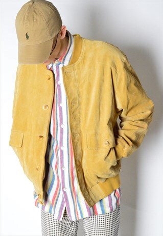VINTAGE 90S MUSTARD YELLOW LEATHER BOMMBER JACKET
