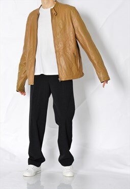 Y2K Camel Brown Lightweight Crinkled Leather Jacket