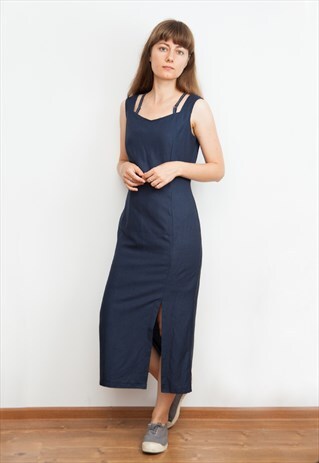 90S NAVY LINEN MAXI DRESS
