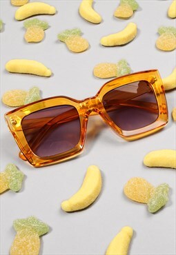 Yellow Oversized Cat Eye Angled Summer Sunglasses 