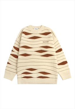 Horizontal stripe sweater geometric jumper preppy top cream