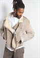 Vintage 80's Suede Distressed Flight Lined Jacket Beige