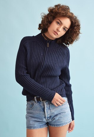 90'S RETRO RIBBED WOOLEN KNIT TEEN CARDIGAN TOP