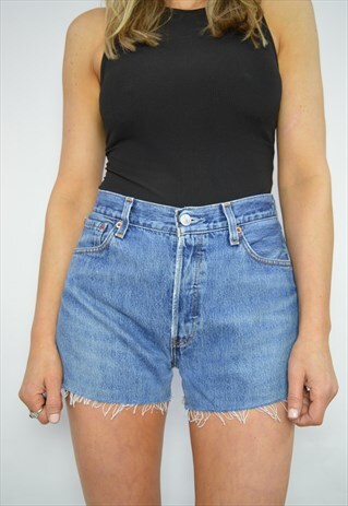 90S LEVI'S 501 MEDIUM BLUE WASH HIGH WAIST JEAN SHORTS RETRO