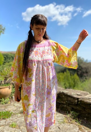 SIENNA DRESS - PATCHWORK PURPLE FLORAL MIDI - M/L