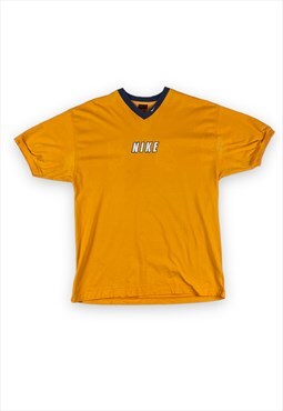 Nike Vintage 90s Yellow v-neck T-shirt navy details