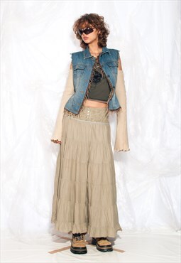 Vintage Y2K Maxi Skirt in Beige Tiered Fairycore