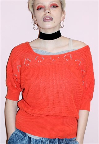 VINTAGE 90S BOLD ORANGE PATTERNED KNIT COSY JUMPER