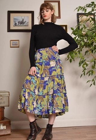 VINTAGE FLORAL HIPPY MAXI SKIRT IN GREEN