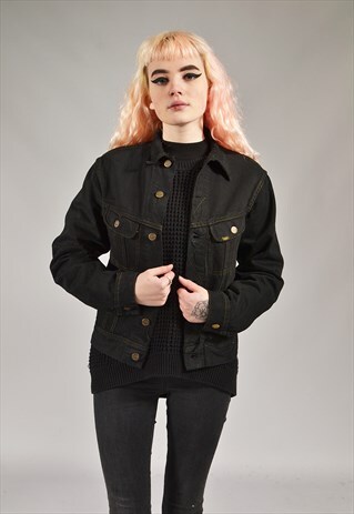 VINTAGE LEE BLACK DISTRESSED DENIM JACKET