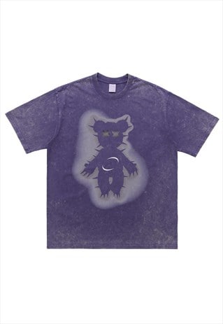 SPIKY BEAR T-SHIRT GOTHIC TEE RETRO TEDDY GRUNGE TOP PURPLE