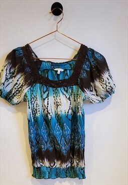 Vintage 90s Crochet Tie-Dye Paisley Print Top Size 6-8 