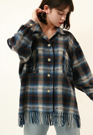 90S VINTAGE FLANNEL AZTEC OVERSIZED SHIRT 1218