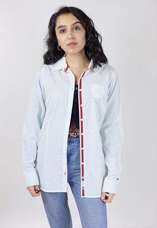 VINTAGE 90'S TOMMY HILFIGER WHITE/BLUE STRIPE SHIRT