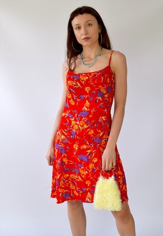 VINTAGE 90S STRAPPY FLORAL CRINKLE SUMMER MINI DRESS