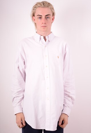 POLO RALPH LAUREN MENS VINTAGE SHIRT LARGE WHITE CHECK 90S
