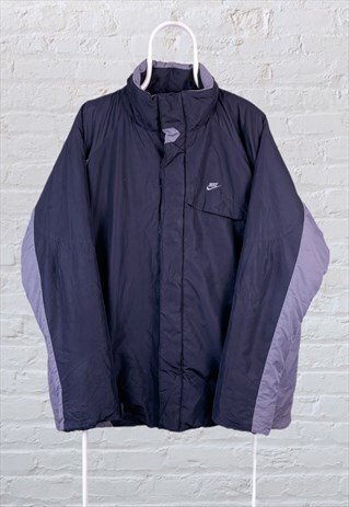 VINTAGE NIKE PADDED PARKA JACKET BLACK GREY XL