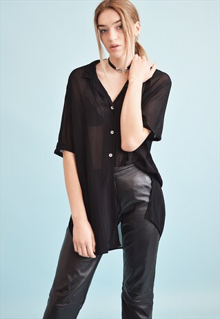90'S RETRO GRUNGE SHEER OVERSIZED MOMS SHIRT BLOUSE TOP