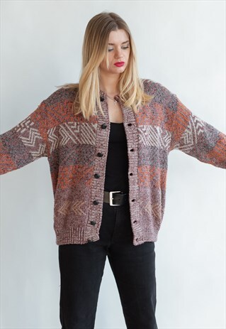 VINTAGE 80S GRAMMAS CARDIGAN WITH ABSTRACT PATTERN