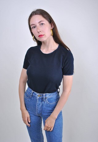 90S DARK MINIMALIST TSHIRT WITH LIGHT COLLAR, SIZE S