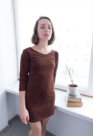 VINTAGE 80'S MINI BROWN VELVET DRESS