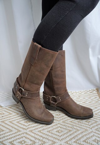VINTAGE BROWN GENUINE LEATHER COWBOY WESTERN BOOTS SHOES