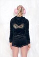 VINTAGE Y2K FAB VELOUR PLAYSUIT IN BLACK W RHINESTONE BACK