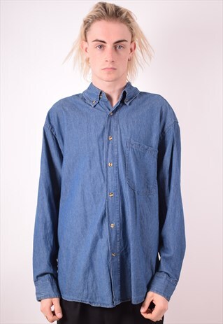 MENS VINTAGE SHIRT LARGE BLUE 90S