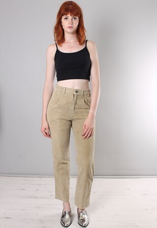 VINTAGE 80S BEIGE CORD HIGH WAISTED TROUSERS