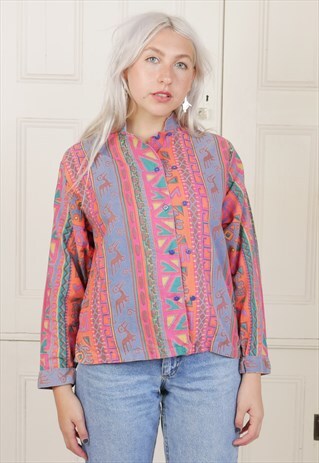 80S AZTEC MEXICAN PRINT SHIRT