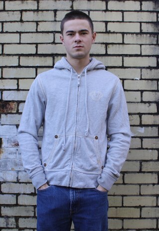 GREY TRUE RELIGION ZIP UP HOODED SWEATSHIRT