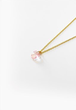 54 Floral Glass Heart Pink Pendant Necklace Chain - Gold