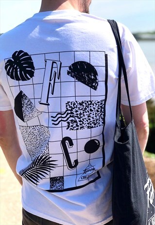 OBJECTS 80S RETRO WHITE T-SHIRT WITH FRONT AND BACK PRINT