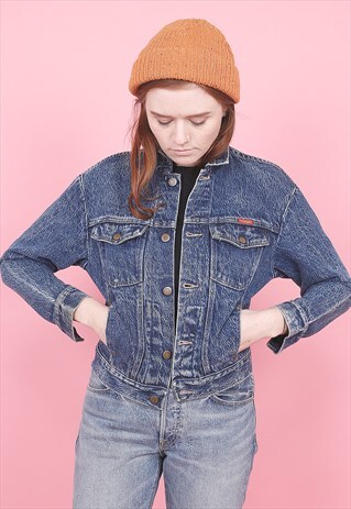 VINTAGE WRANGLER ACID WASH BLUE DENIM JACKET /R7053