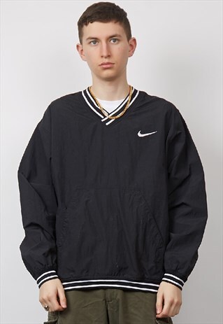 VINTAGE 90'S NIKE SWOOSH V-NECK NYLON SWEATSHIRT
