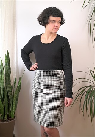 PIED DE POULE BLACK AND WHITE HIGH WAISTED SKIRT