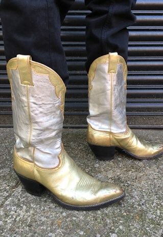 MEN'S VINTAGE GOLD AND SILVER COWBOY BOOTS