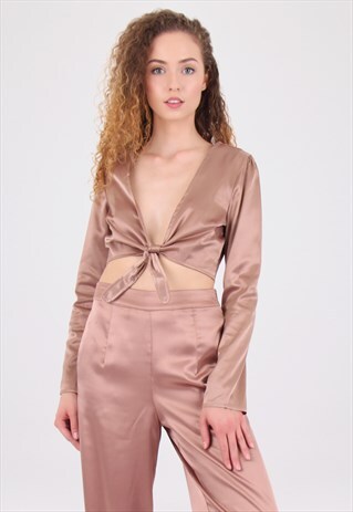 SATIN CROP TOP BRONZE