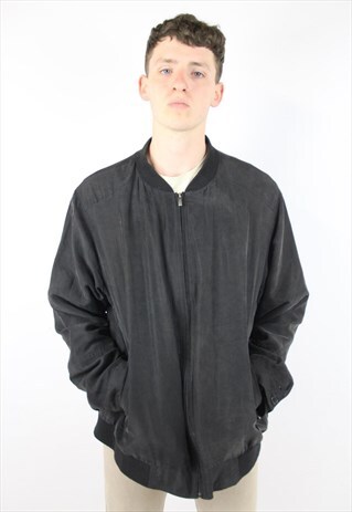 VINTAGE 90'S BLACK SILK BOMBER JACKET