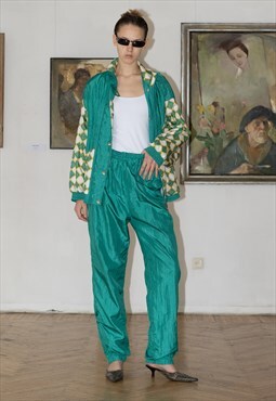 Vintage 90s green marine pattern suit