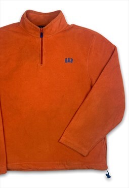 Vintage GAP 1990s Spellout Orange 1/4 Zip Fleece Jumper (L)