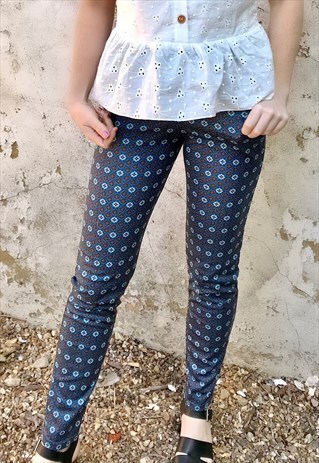 BLUE PRINTED STRETCH TROUSERS / TREGGINGS