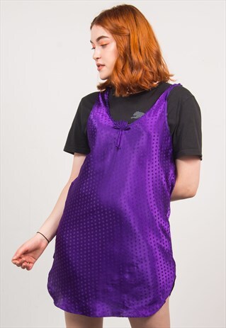 VINTAGE 90'S PURPLE POLKADOT SILKY SLIP DRESS