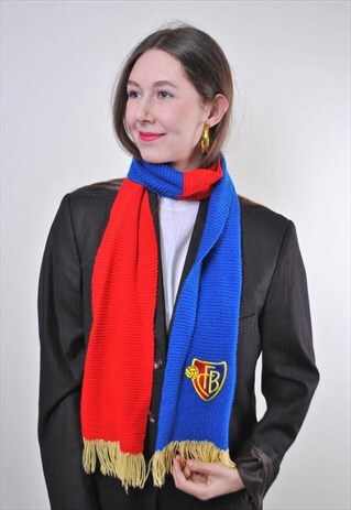 VINTAGE KNITTED FC BASEL FOOTBALL FAN SCARF