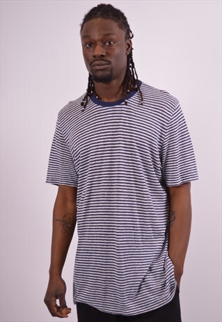 MENS VINTAGE T-SHIRT TOP LARGE BLUE STRIPES 90S