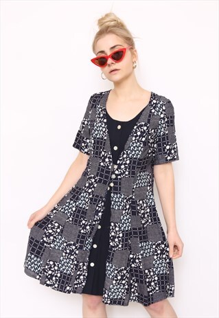 VINTAGE 90S BLACK PATCHWORK MINI DRESS