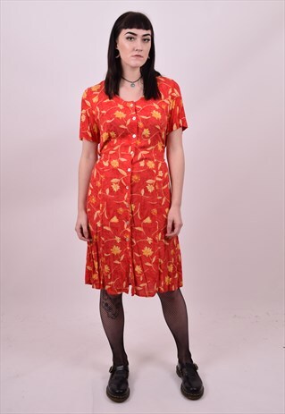 VINTAGE 90'S ORANGE CRAZY PRINT GRANNY DRESS SIZE 10 12 14