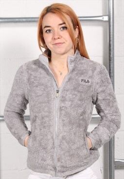 Vintage Fila Fleece in Grey Zip Up Sherpa Jumper Small